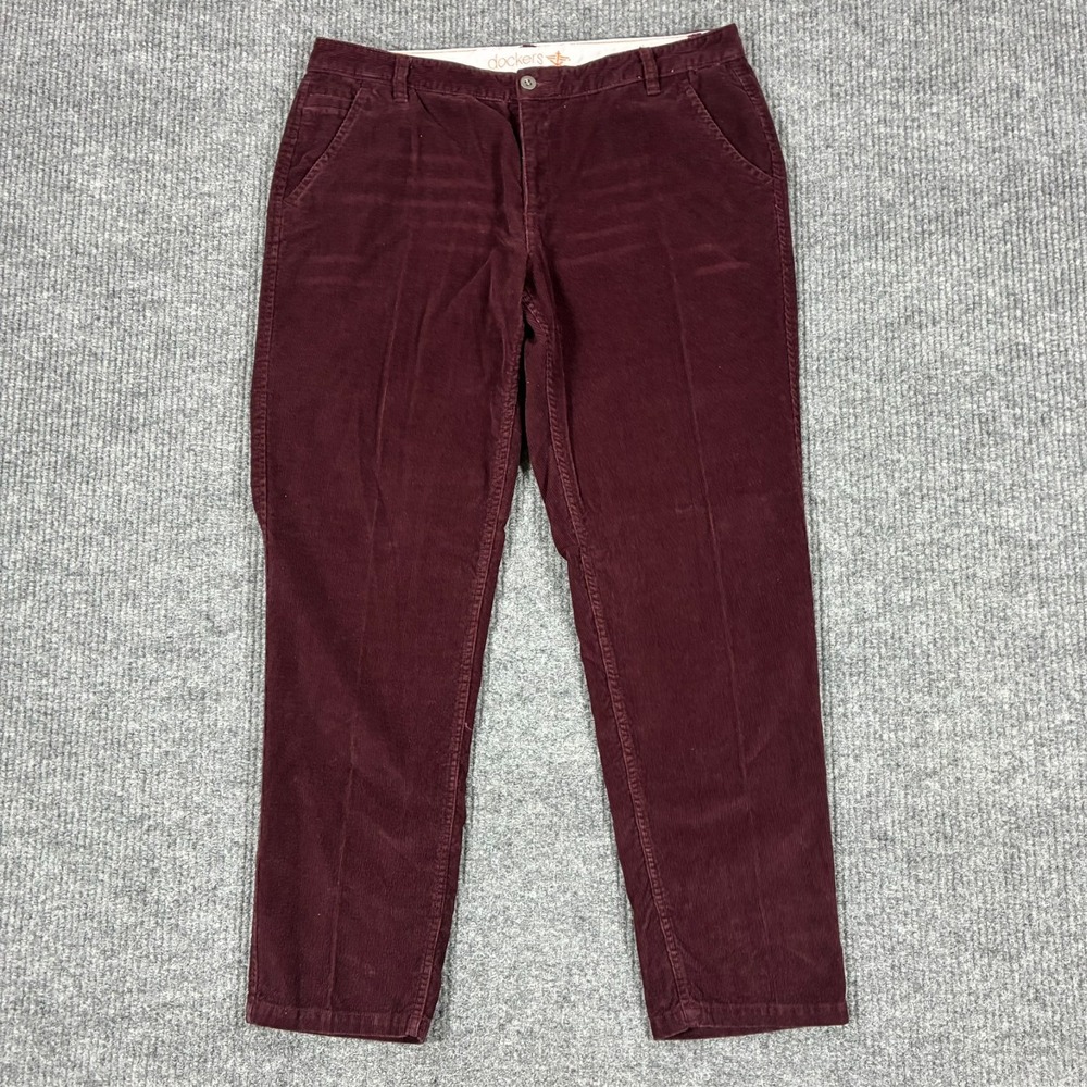 Dockers Womens Corduroy Pants Size 16M Burgundy Straight Leg Cotton Casual